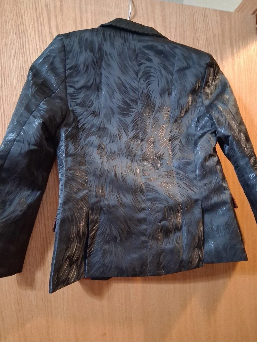 YuanLu boys' formal blazer  jacket, Black Textured Shimmer, Orange Lining Sz 7